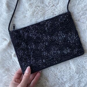 Vintage Carla Marchi black beaded purse clutch crossbody going out cocktails